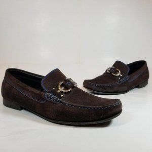 Donald J Pliner Dacio Brown Suede Blue Stitch Horse Bit Italian Loafers Sz 12 M